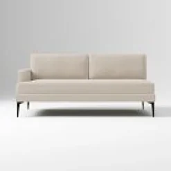 West Elm Open Box: Build Your Own - Andes Petite Sectional, Left-Arm 2.5 Seater Sofa - Performance Velvet Sand, Dark Pewter Legs