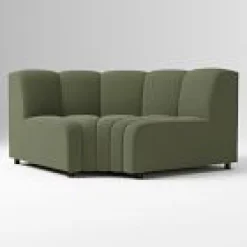 West Elm Open Box: Build Your Own Avalon Channeled Sectional, Curved Wedge - Deluxe Velvet Green Spruce