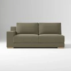 West Elm Open Box: Build Your Own Dalton Sectional, Left-Arm 2 Seater Sofa - Performance Velvet Dark Olive, Almond