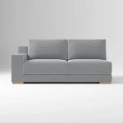 West Elm Open Box: Build Your Own Dalton Sectional, Left-Arm 2 Seater Sofa - Performance Washed Canvas Storm Gray, Almond