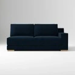 West Elm Open Box: Build Your Own Dalton Sectional, Right-Arm 2.5 Seater Sofa - Performance Distressed Velvet Ink Blue, Almond