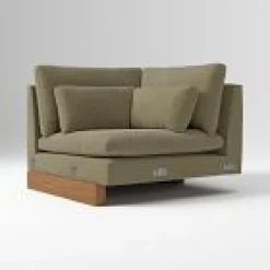 West Elm Open Box: Build Your Own Harmony Sectional, Corner - Performance Chenille Crossweave Elm, Dark Walnut Legs