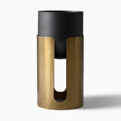 West Elm Open Box: Ciro Metal Standing Planter, Tall (12"D x 24"H) - Black and Brass