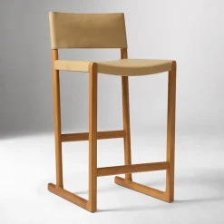 West Elm Open Box: Clyde Leather Counter Stool (26") - Ludlow Leather Cumin, Acorn