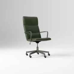West Elm Open Box: Cooper Mid-Century High-Back Leather Swivel Office Chair - Saddle Leather Banker, Dark Bronze