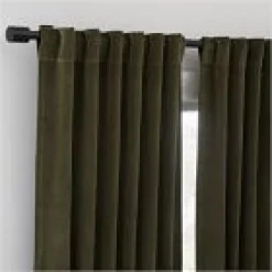 West Elm Open Box: Cotton Velvet Light Filtering Curtain (48"W x 96"L) - Dark Olive