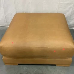 West Elm Open Box: Dalton Leather Ottoman - Ludlow Leather, Almond