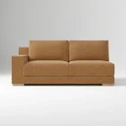 West Elm Open Box: Dalton Left-Arm 2 Seater Sofa - Performance Distressed Velvet Honey, Almond
