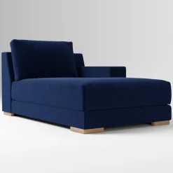 West Elm Open Box: Dalton Right-Arm Bumper Chaise - Performance Distressed Velvet Brick, Almond