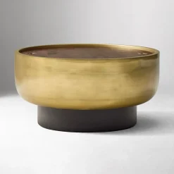 West Elm Open Box: Drum Storage Coffee Table (32") - Walnut, Antique Brass