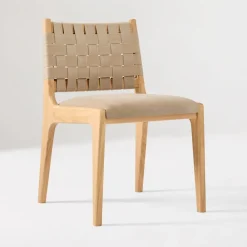 West Elm Open Box: Dunham Dining Chair - Ludlow Leather Sand, Blonde, Sand Straps