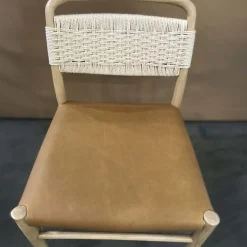 West Elm Open Box: Eindhoven Leather Dining Chair - Ludlow Leather Sesame, Blonde