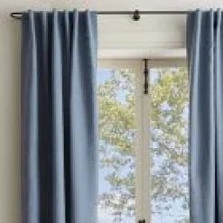 West Elm Open Box: European Flax Linen Light Filtering Curtain (48"W x 108"L) - Marina Blue