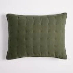 West Elm Open Box: European Flax Linen Tack Stitch Sham, King - Dark Olive