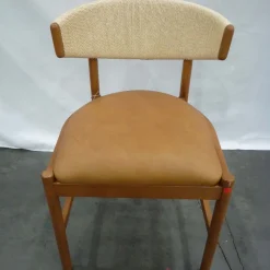 West Elm Open Box: Ezra Dining Chair - Ludlow Leather Sesame, Cool Walnut