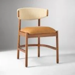 West Elm Open Box: Ezra Dining Chair - Ludlow Leather Sesame, Cool Walnut
