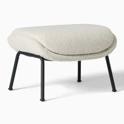 West Elm Open Box: Fillmore Mid-Century Ottoman - Yarn Dyed Boucle Alabaster, Matte Black