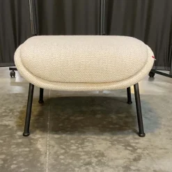 West Elm Open Box: Fillmore Mid-Century Ottoman - Yarn Dyed Boucle Alabaster, Matte Black