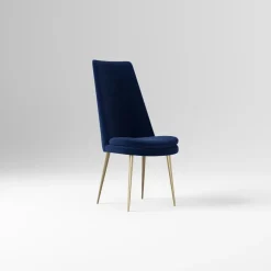 West Elm Open Box: Finley High Back Dining Chair - Performance Velvet Midnight, Champagne Bronze