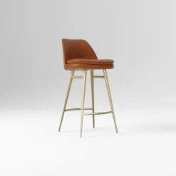 West Elm Open Box: Finley Leather Counter Stool (26") - Saddle Leather Nut, Champagne Bronze