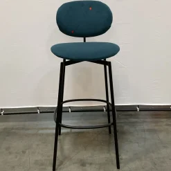 West Elm Open Box: Flynn Bar Stool (30") - Performance Velvet Petrol, Dark Bronze
