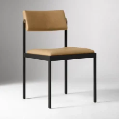 West Elm Open Box: Freeman Leather Pivot Dining Chair - Ludlow Leather Cumin, Textured Antique Bronze