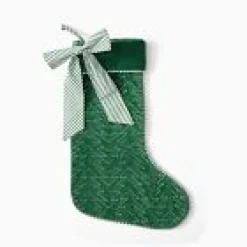 West Elm Open Box: Green Tree Stitched Velvet Stocking
