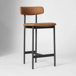 West Elm Open Box: Grier Leather Counter Stool (26") - Ludlow Leather Sesame, Textured Antique Bronze