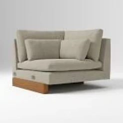 West Elm Open Box: Harmony Corner - Performance Distressed Velvet Dune, Dark Walnut