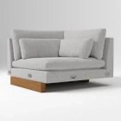 West Elm Open Box: Harmony Extra Deep Corner - Performance Chenille Tweed Storm Gray, Dark Walnut