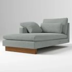 West Elm Open Box: Harmony Extra Deep Left Arm Chaise - Performance Distressed Velvet Mineral Gray, Dark Walnut