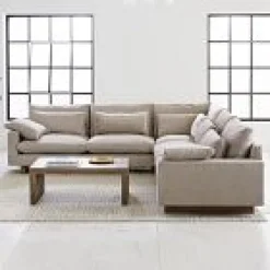 West Elm Open Box: Harmony Left Arm Bumper Chaise - Performance Velvet Silver, Walnut