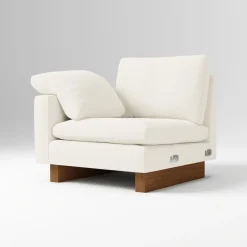 West Elm Open Box: Harmony Petite Left-Arm Chair - Performance Distressed Velvet Pewter, Dark Walnut