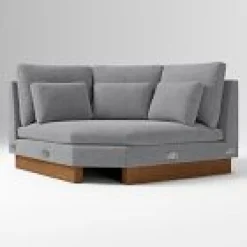 West Elm Open Box: Harmony Wedge - Performance Distressed Velvet Pewter, Dark Walnut