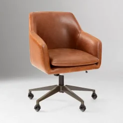 West Elm Open Box: Helvetica Leather Swivel Office Chair - Weston Leather Molasses, Dark Bronze