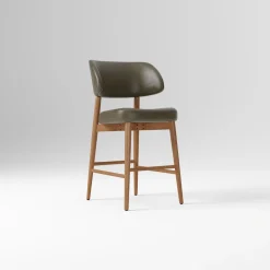West Elm Open Box: Hyde Counter Stool (26") - Saddle Leather Slate, Cool Walnut