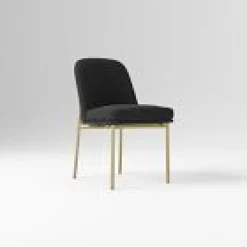 West Elm Open Box: Jack Metal Frame Dining Chair - Performance Velvet Slate, Champagne Bronze