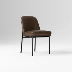 West Elm Open Box: Jack Metal Frame Leather Dining Chair - Vegan Leather Molasses, Dark Bronze