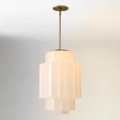 West Elm Open Box: Jules Pendant, Large - Milk Glass, Champagne Bronze