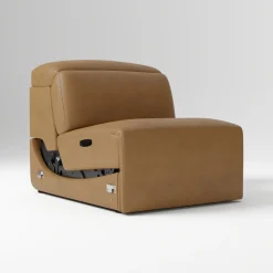 West Elm Open Box: Leo Motion Reclining Leather Motion Armless Single - Ludlow Leather Sesame