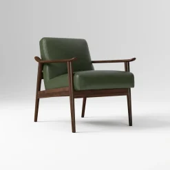 West Elm Open Box: Mid-Century Leather Show Wood Chair - Saddle Leather Banker, Espresso