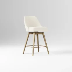 West Elm Open Box: Mid-Century Swivel Counter Stool (26.6") - Performance Yarn Dyed Linen Weave Alabaster, Blackened Brass