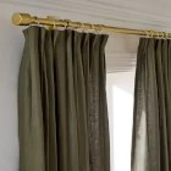 West Elm Open Box: Pleated European Flax Linen Light Filtering Curtain (48"W x 84"L) - Dark Olive