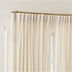 West Elm Open Box: Pleated European Flax Linen Light Filtering Curtain (96"W x 96"L) - Sand Pinstripe