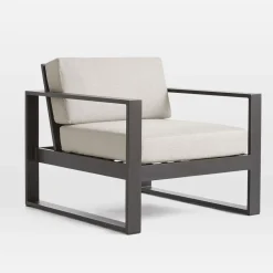West Elm Open Box: Portside Aluminum Outdoor Lounge Chair - Marled Weave Pearl Gray, Dark Bronze