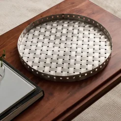 West Elm Open Box: Round Metal Woven Tray - Brushed Nickel