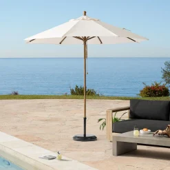 West Elm Open Box: Round Outdoor Umbrella w/ Wood Pole (9') - Driftwood Pole And Natural Canopy