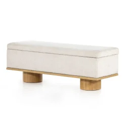 West Elm Open Box: Round Plinth Legs Storage Bench (55") - Cream Knoll, Buff Oak
