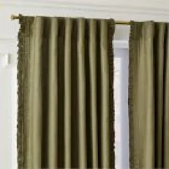 West Elm Open Box: Ruffle Linen Light Filtering Curtain (48"W x 96"L) - Dark Olive