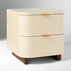 West Elm Open Box: Shea High-Gloss Enameled Lacquer Nightstand (20") - Ivory, Antique Brass